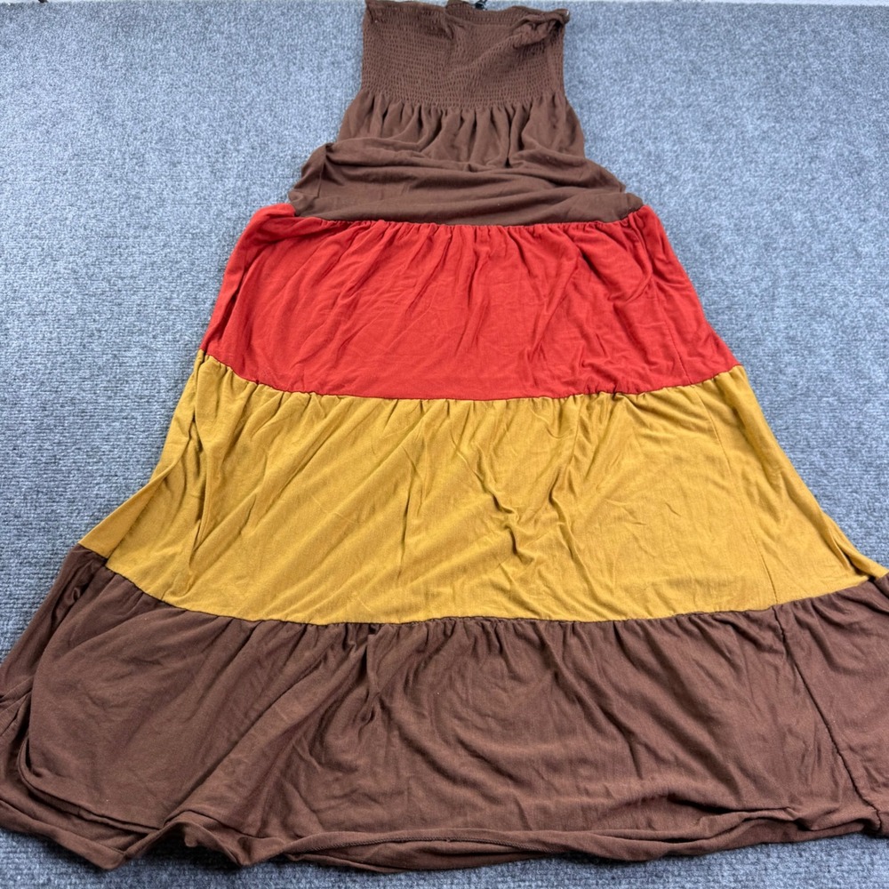 Unbranded Maxi Dress Medium Brown Orange Yellow Tiered Smocked Women's